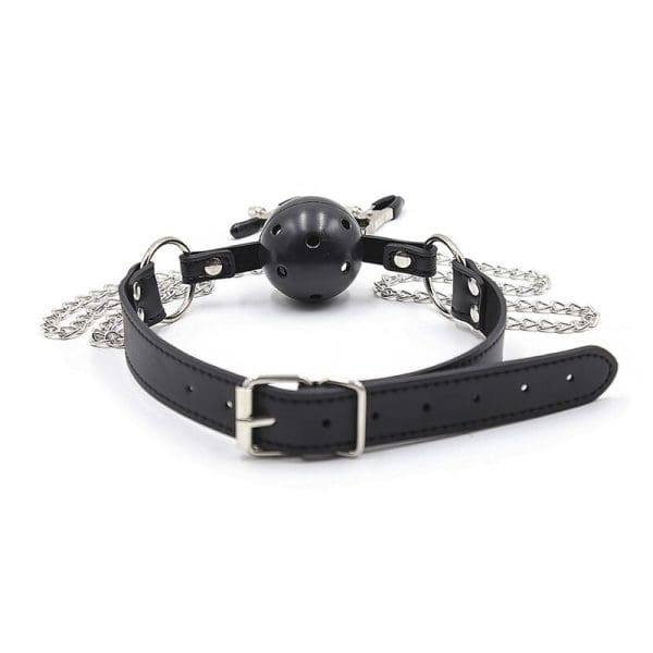 OHMAMA FETISH - BALL GAG WITH VENTS AND NIPPLE CLAMPS 5